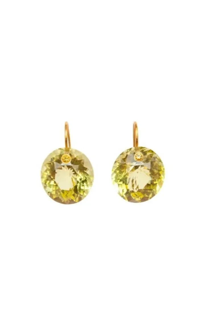 22K Yellow Gold Lemon Quartz and Yellow Sapphire Oval Gem Earrings