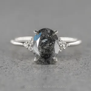 2.37 Carat Salt and Pepper Oval Diamond Engagement Ring, Quinn Setting, Platinum