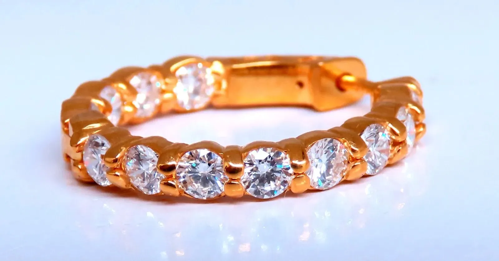 2.61ct Natural Round Diamond hoop earrings 14kt 23mm button & share prong  
