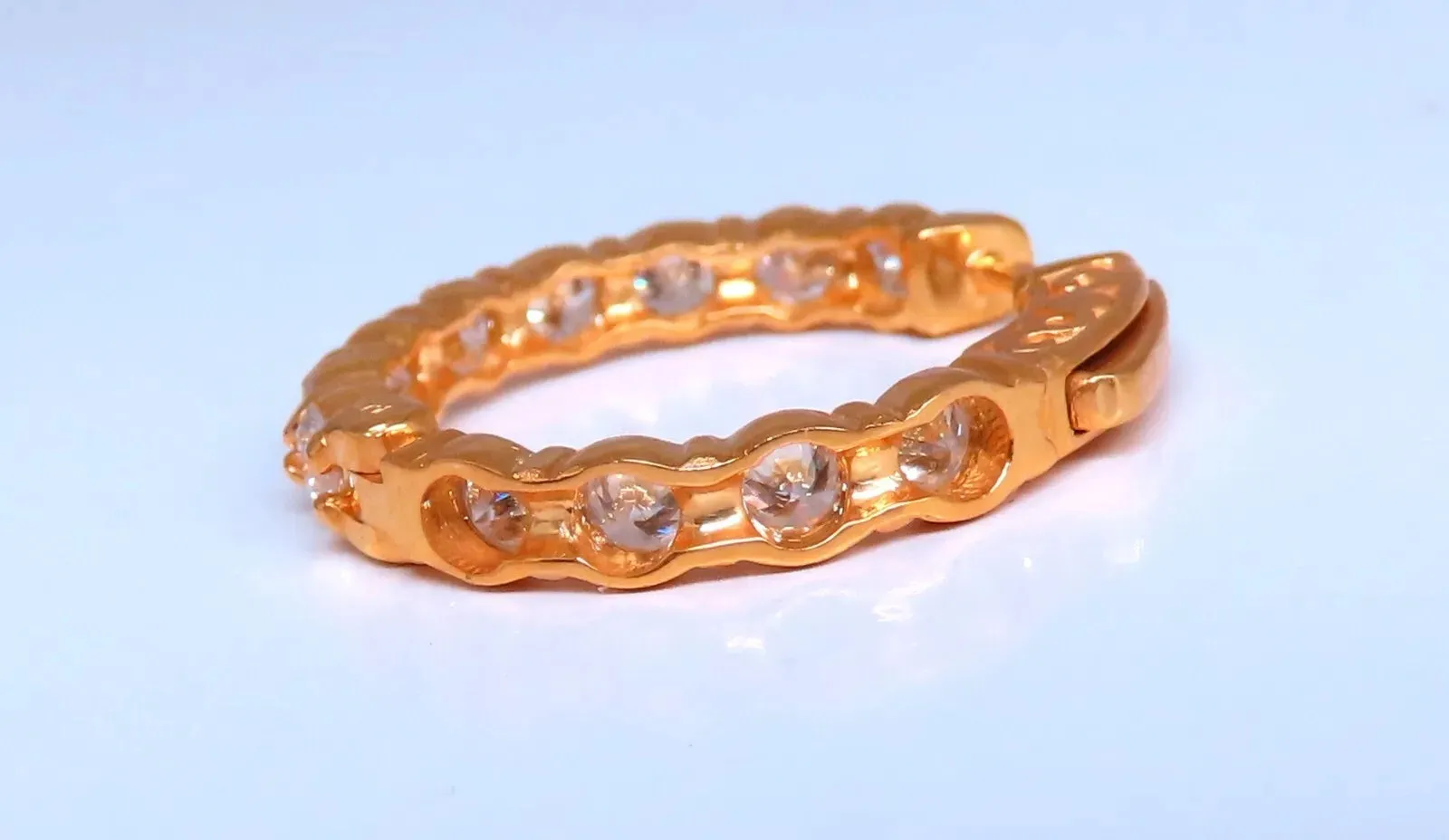 2.61ct Natural Round Diamond hoop earrings 14kt 23mm button & share prong  