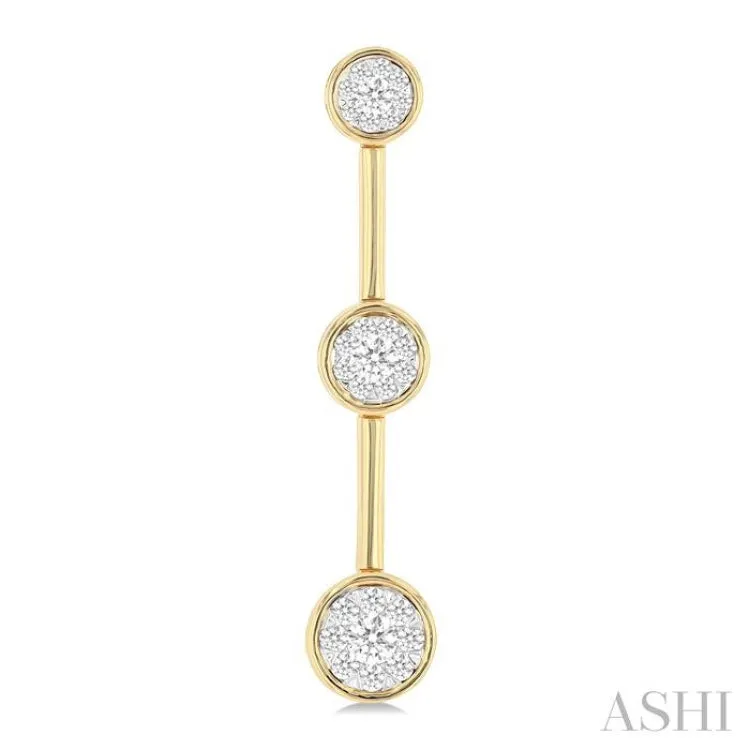 3/4 ctw Lovebright Circular Mount & Bar Link Round Cut Diamond Fashion Earrings in 14K Yellow and White Gold