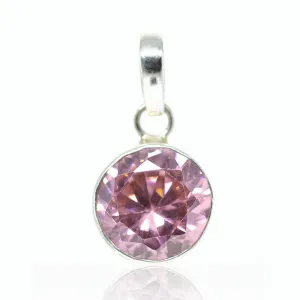 3.4g, Totally Handmade Pink Zircon Round Shape 925 Sterling Silver Pendant, Zircon Pendant