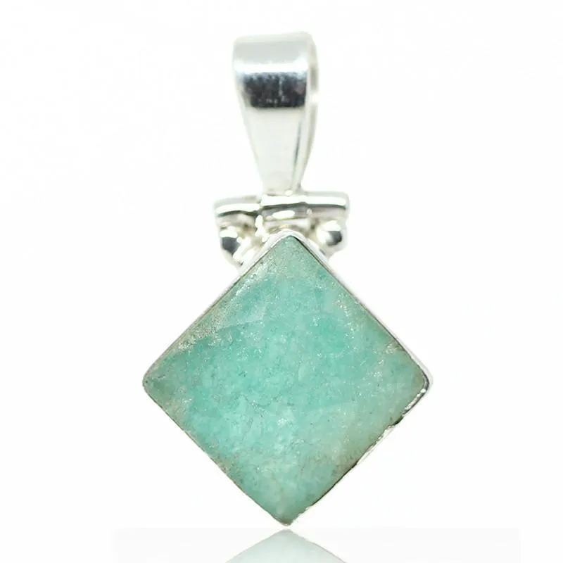 3.5g, Totally Handmade Natural Amazonite Cushion Shape 925 Sterling Silver Pendant