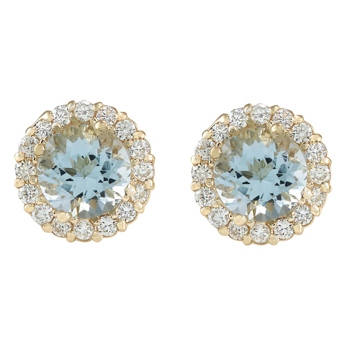 3.65 Carat Natural Aquamarine 14K Yellow Gold Diamond Earrings