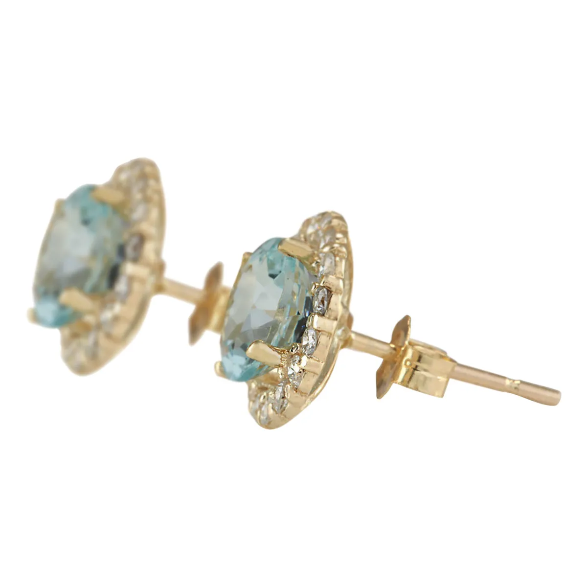 3.65 Carat Natural Aquamarine 14K Yellow Gold Diamond Earrings