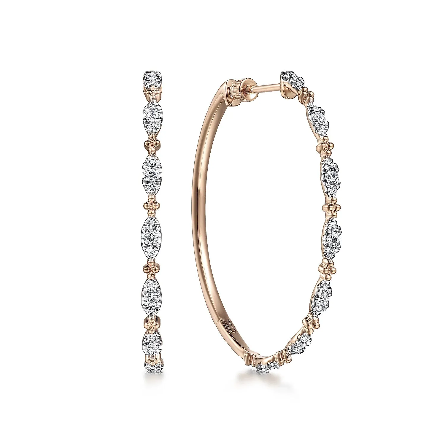 40mm Intricate Diamond Station Hoop Earrings