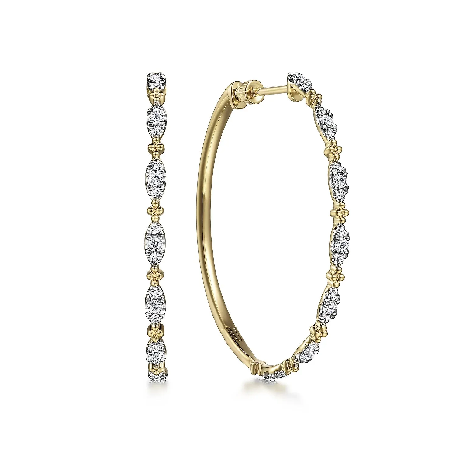 40mm Intricate Diamond Station Hoop Earrings