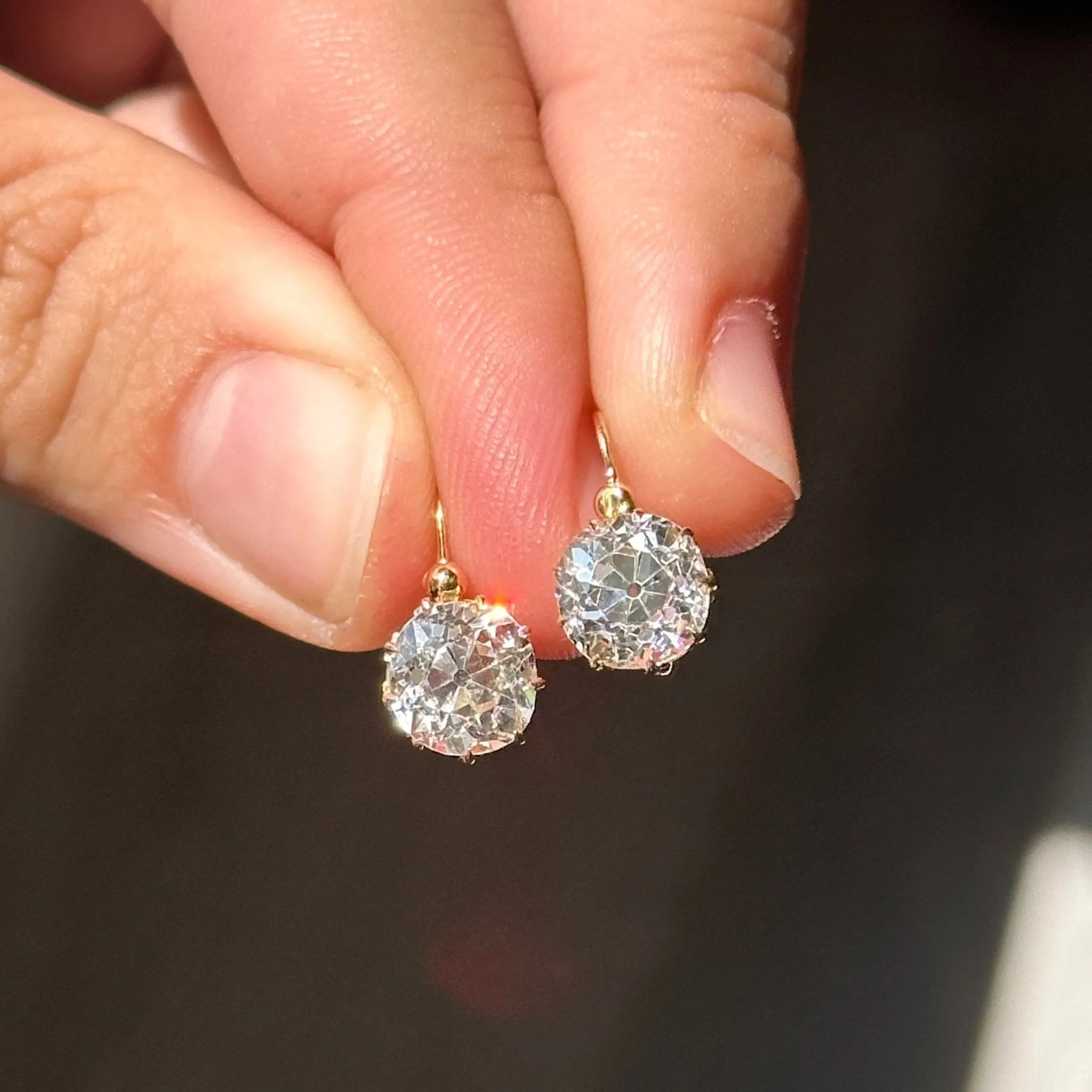 4.12ctw Old Mine Cut Diamond French Dormeuse Earrings, GIA I SI2