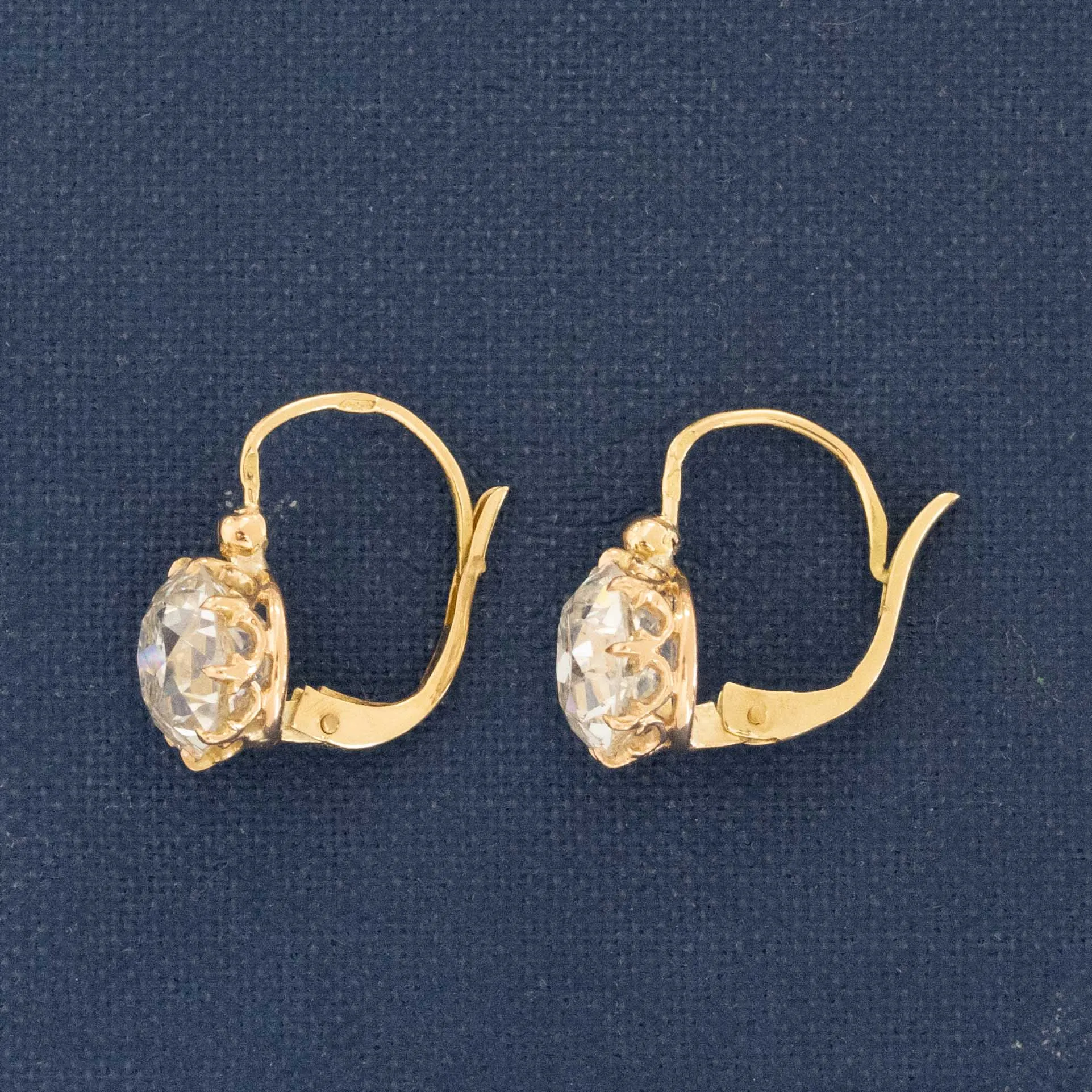 4.12ctw Old Mine Cut Diamond French Dormeuse Earrings, GIA I SI2
