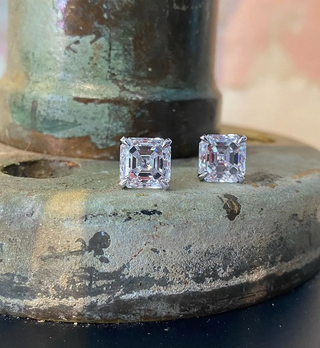 6.06ctw Asscher Cut Colorless Moissanite Stud Earrings white gold unique Diamond Wedding Earrings for women Cluster Anniversary Gift