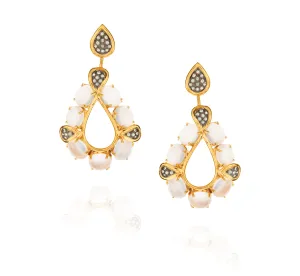 925 Silver Earring Plated in 18K Yellow Gold with Moonstone & Green Sapphire