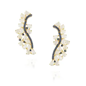 925 Silver Floret Earrings with Moonstone & Blue Sapphire