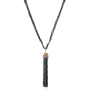 925 Silver Necklace with Matte Hematite Beads & Blue Sapphire
