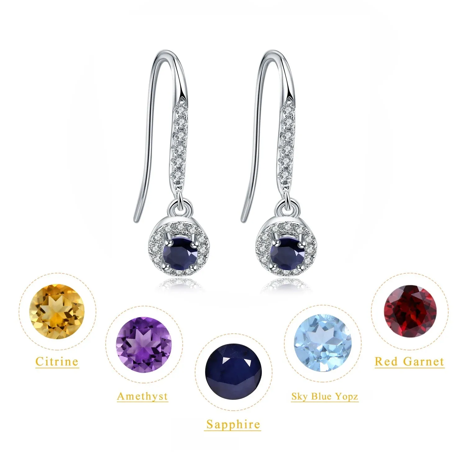925 Sterling Silver Fish Hook Drop Earrings with Natural Blue Sapphire – Birthstone Fine Jewelry