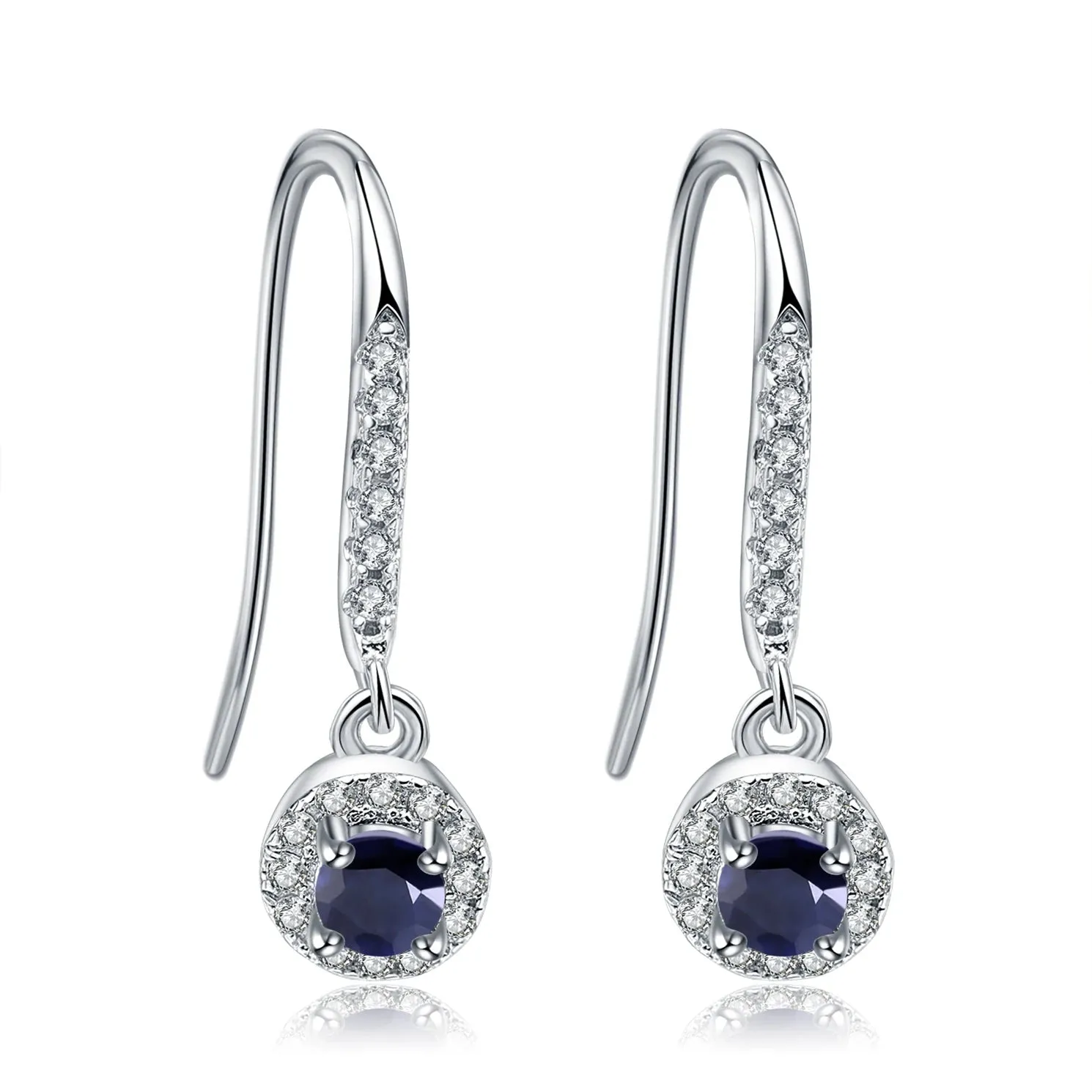 925 Sterling Silver Fish Hook Drop Earrings with Natural Blue Sapphire – Birthstone Fine Jewelry