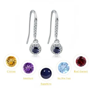 925 Sterling Silver Fish Hook Drop Earrings with Natural Blue Sapphire – Birthstone Fine Jewelry