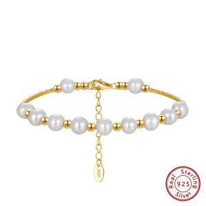 925 Sterling Silver Pearl Bracelet Chain Link