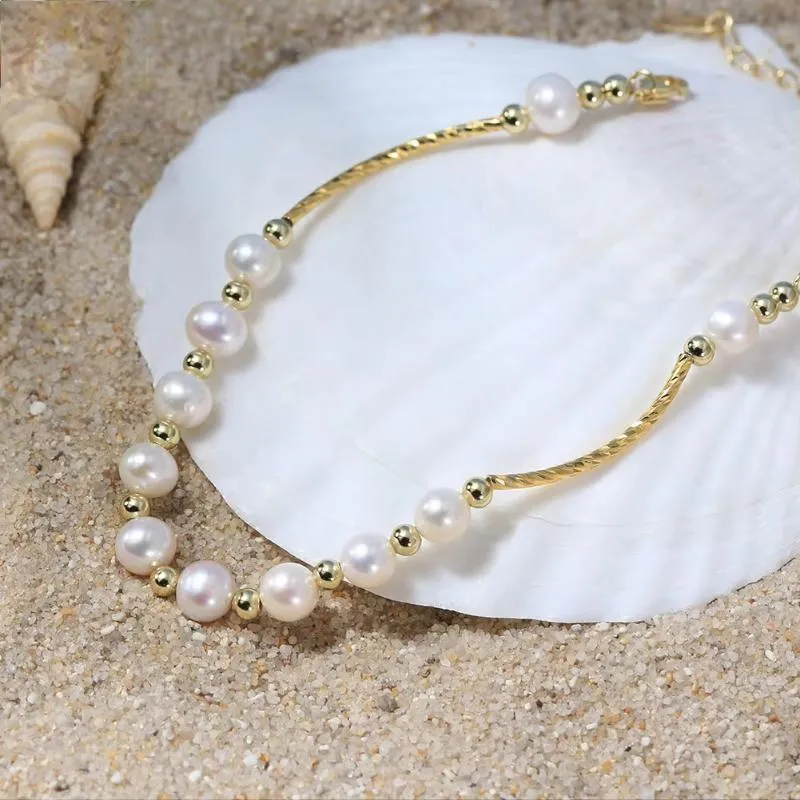 925 Sterling Silver Pearl Bracelet Chain Link