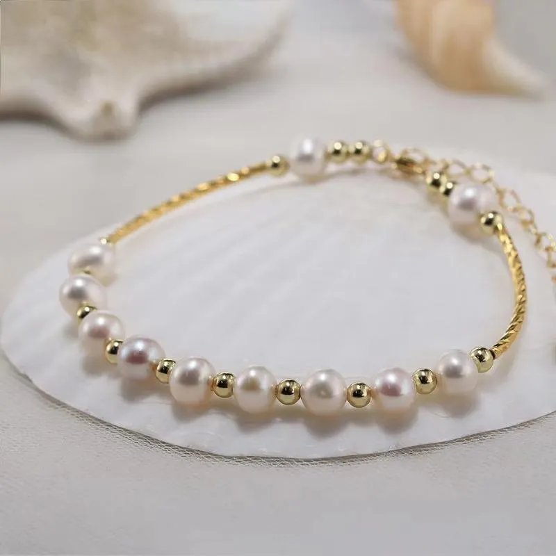 925 Sterling Silver Pearl Bracelet Chain Link