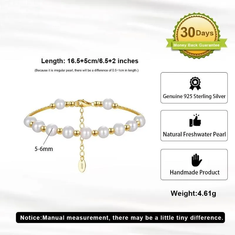 925 Sterling Silver Pearl Bracelet Chain Link
