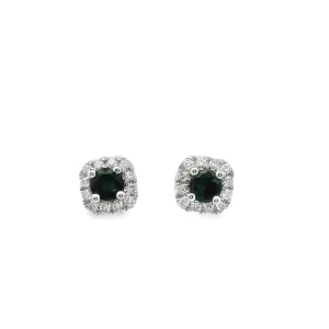 9ct White Gold Natural Sapphire And Diamond Halo Stud Earrings