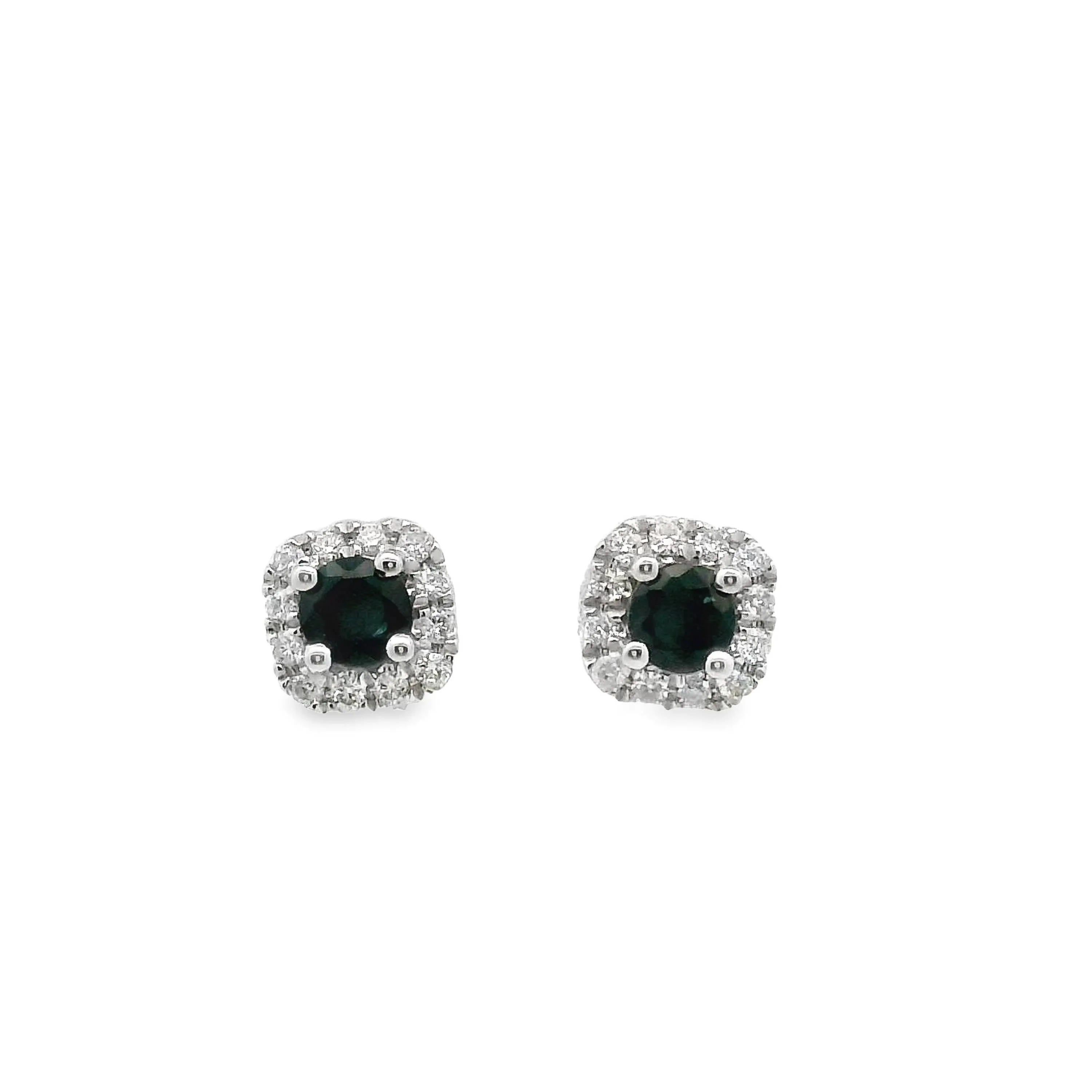 9ct White Gold Natural Sapphire And Diamond Halo Stud Earrings