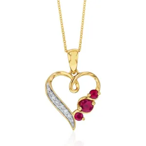 9ct Yellow Gold Natural Ruby & Diamond Heart Pendant On 45cm Chain
