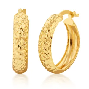 9ct Yellow Gold Silverfilled Diamond Cut 15mm Hoop Earrings