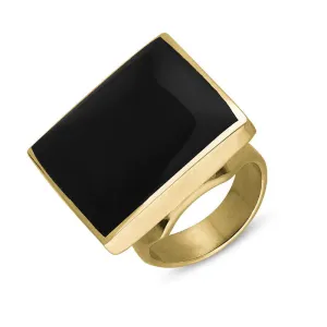 9ct Yellow Gold Whitby Jet Queen's Jubilee Hallmark Medium Square Ring D