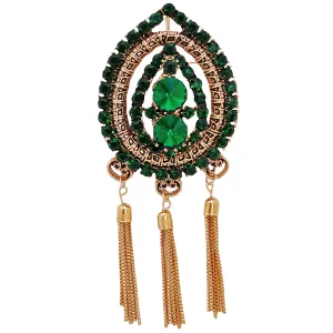 Alein Indian Style Opens Green Teardrop Brooch with Trio Tassel