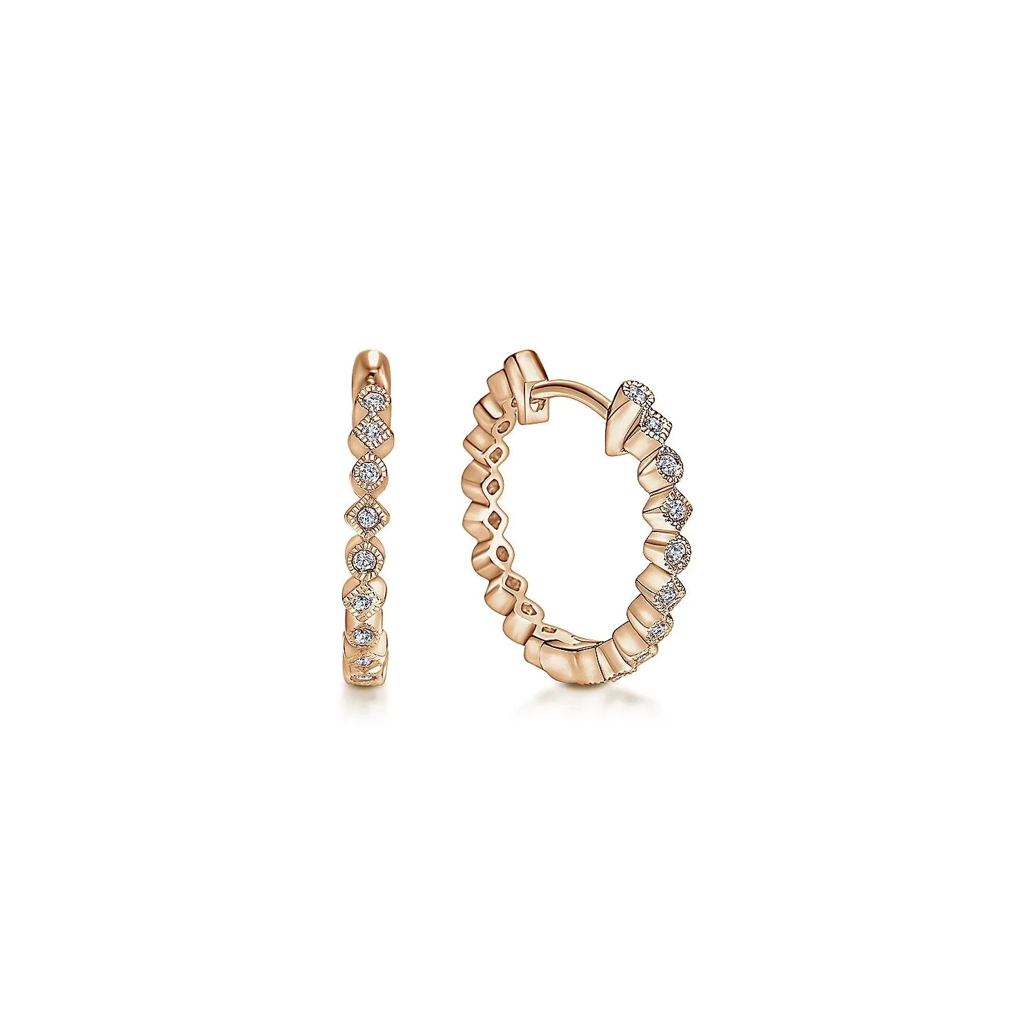 Alternating Square & Round Diamond Huggie Earrings