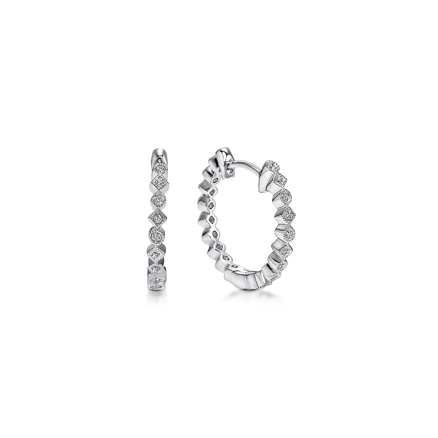 Alternating Square & Round Diamond Huggie Earrings