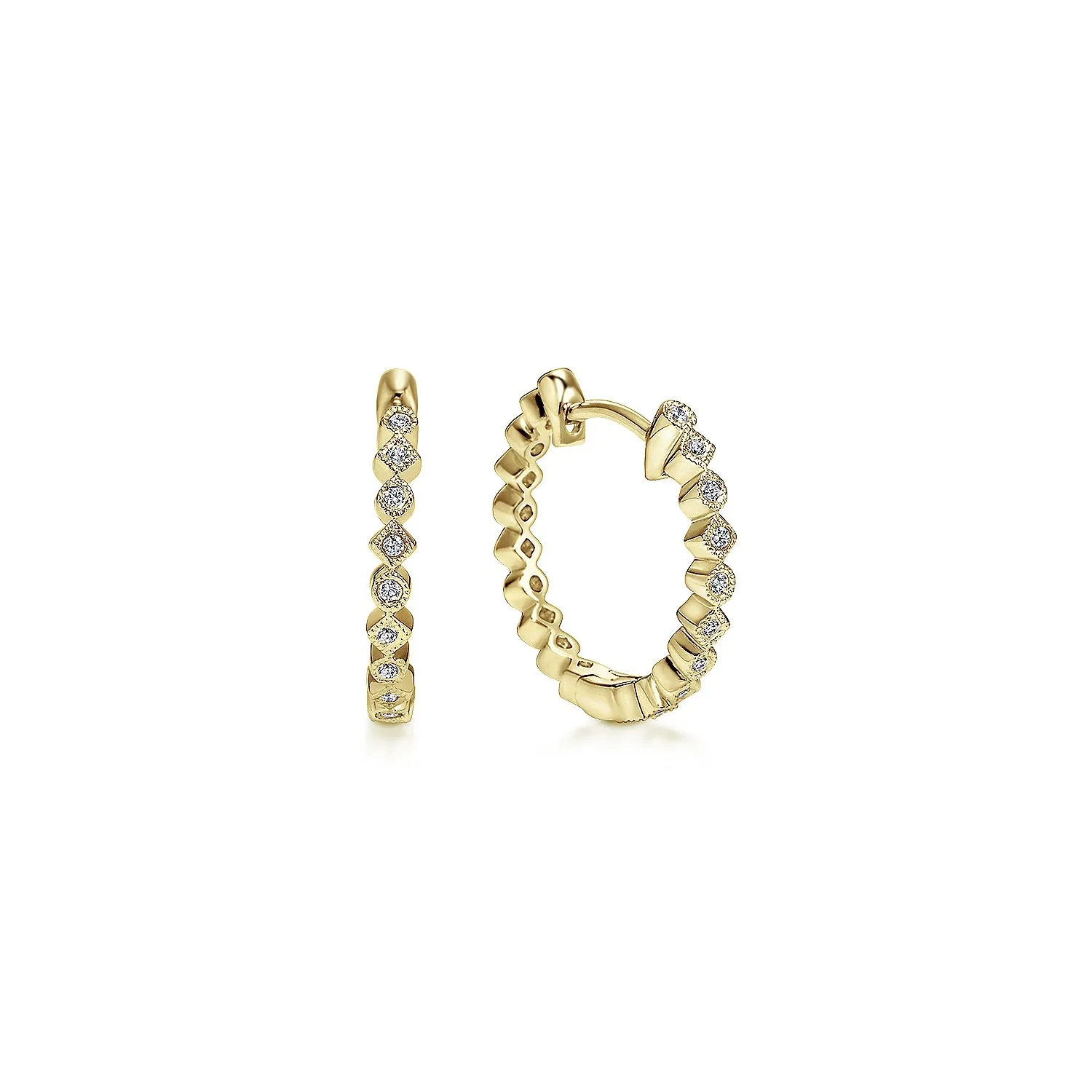 Alternating Square & Round Diamond Huggie Earrings