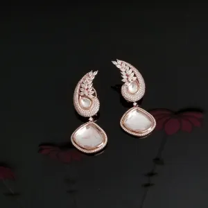 American Diamond Earrings With Rose Gold Finish