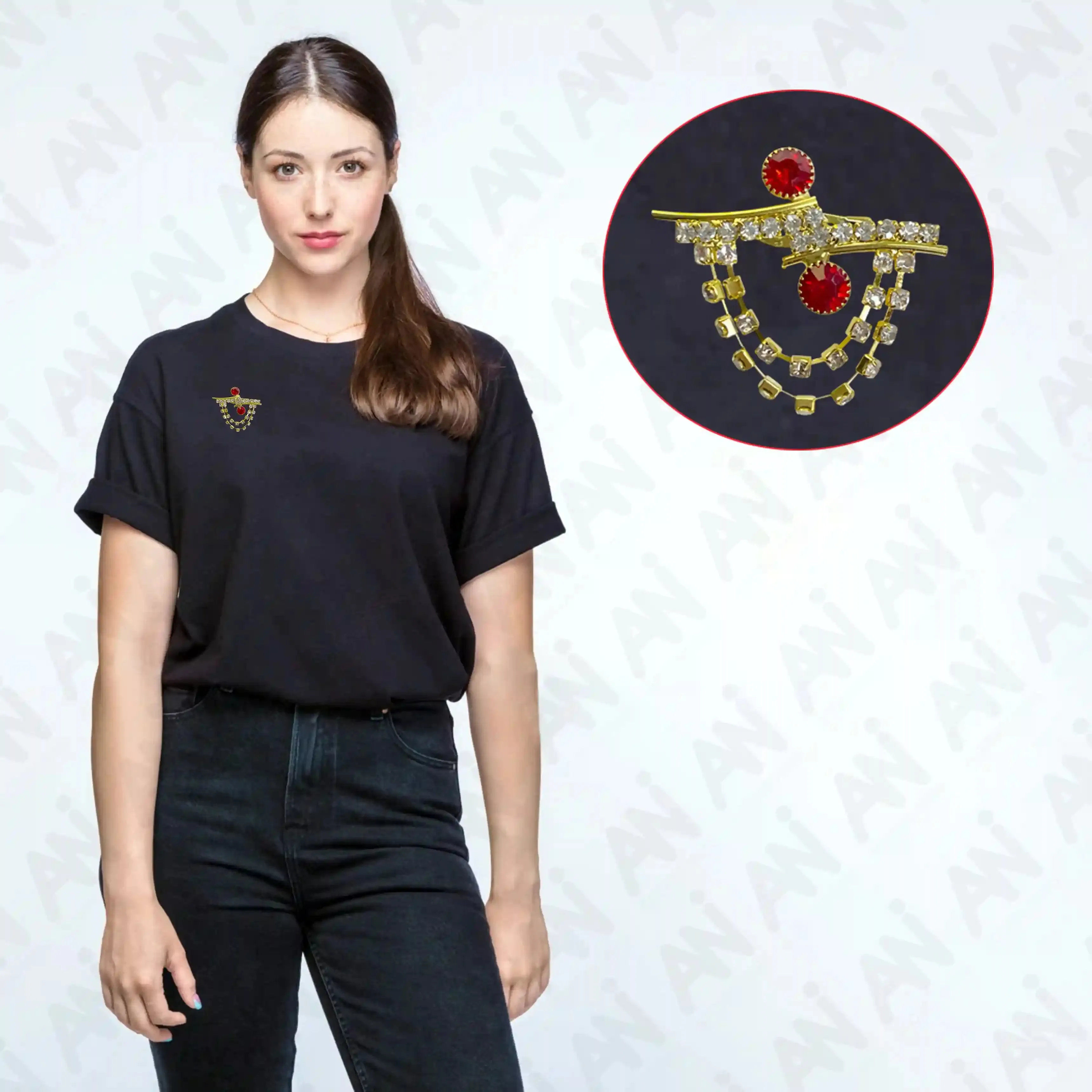 Ani Accessories Women's Stylish Brooches with Red Gems