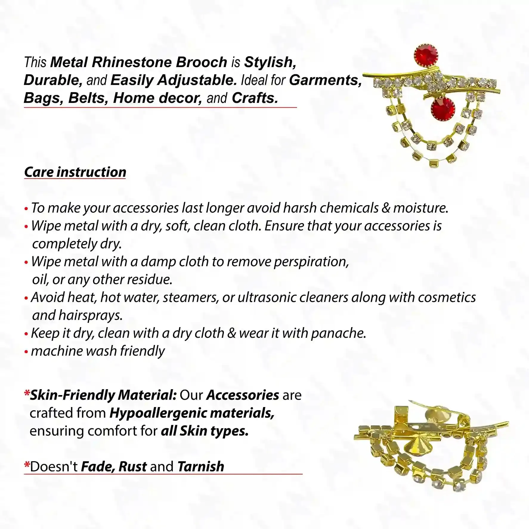 Ani Accessories Women's Stylish Brooches with Red Gems