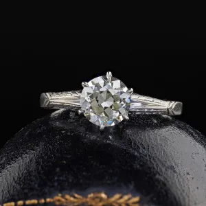 Antique Art Deco Platinum Old Euro Diamond Solitaire Engagement Ring - GIA