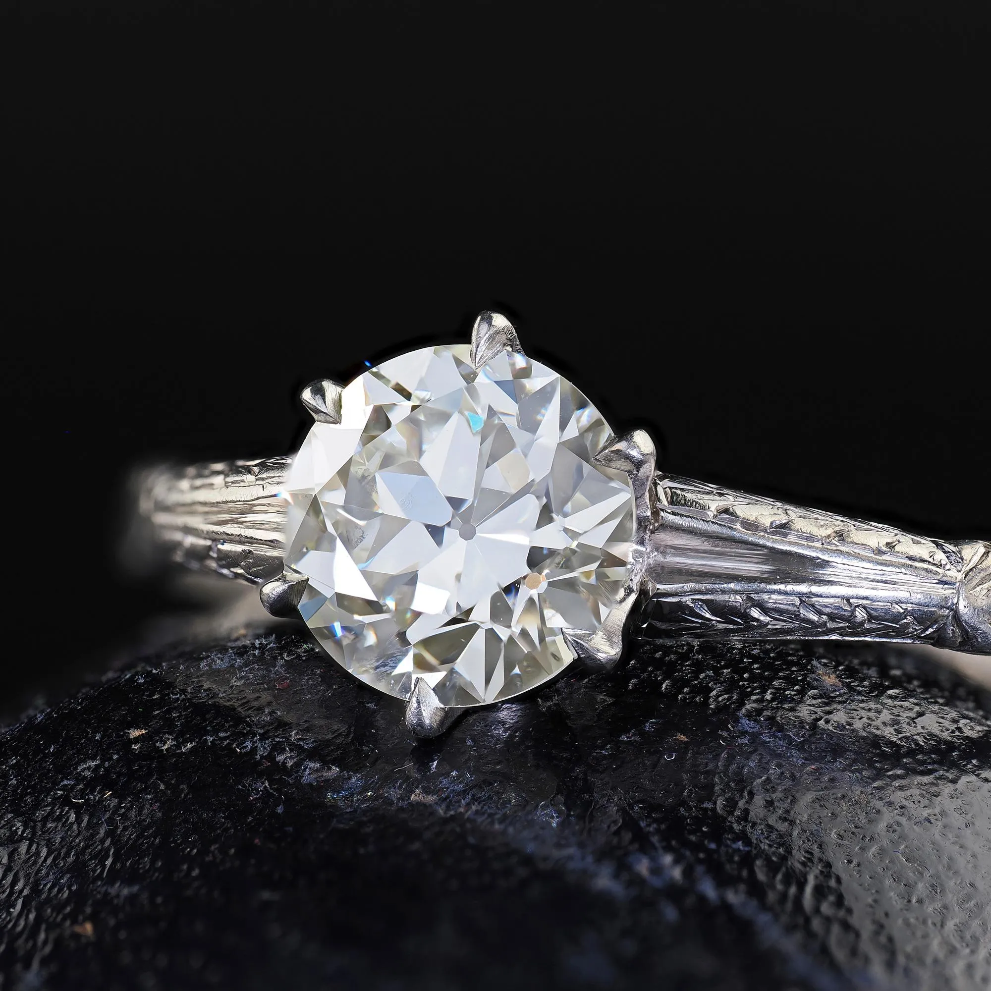 Antique Art Deco Platinum Old Euro Diamond Solitaire Engagement Ring - GIA