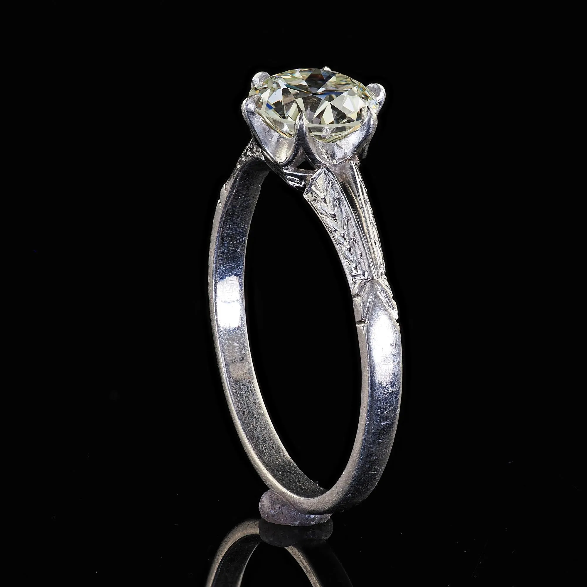 Antique Art Deco Platinum Old Euro Diamond Solitaire Engagement Ring - GIA