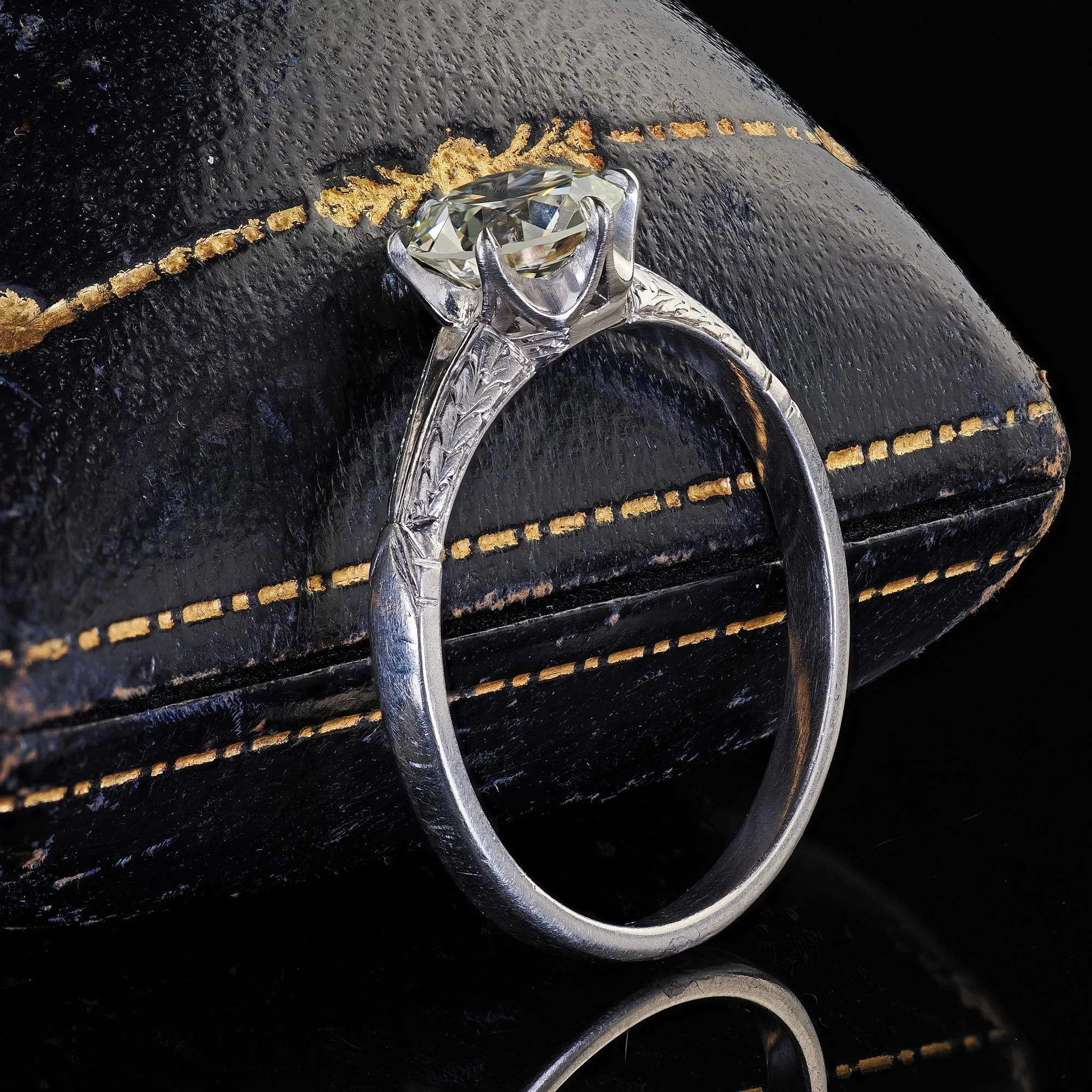 Antique Art Deco Platinum Old Euro Diamond Solitaire Engagement Ring - GIA