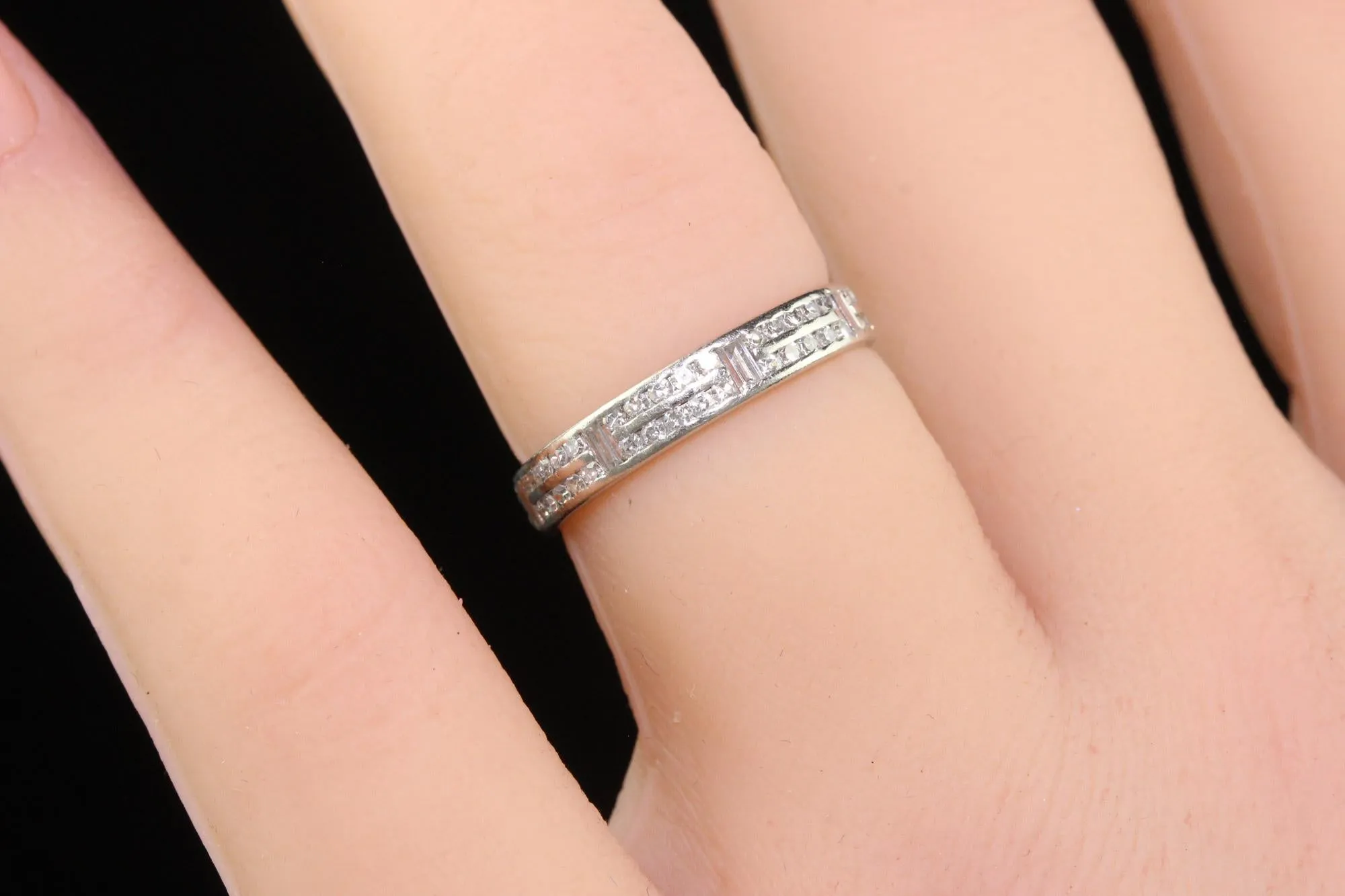 Antique Art Deco Platinum Single Cut Diamond Baguette Eternity Band - Size 5 1/2