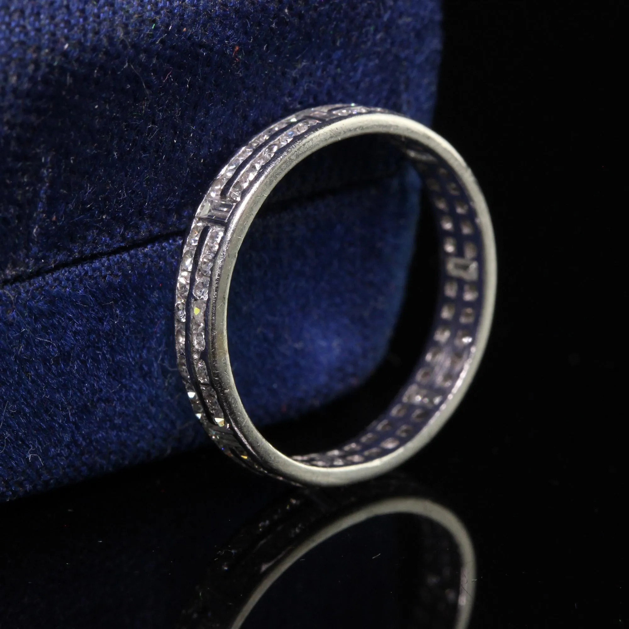Antique Art Deco Platinum Single Cut Diamond Baguette Eternity Band - Size 5 1/2