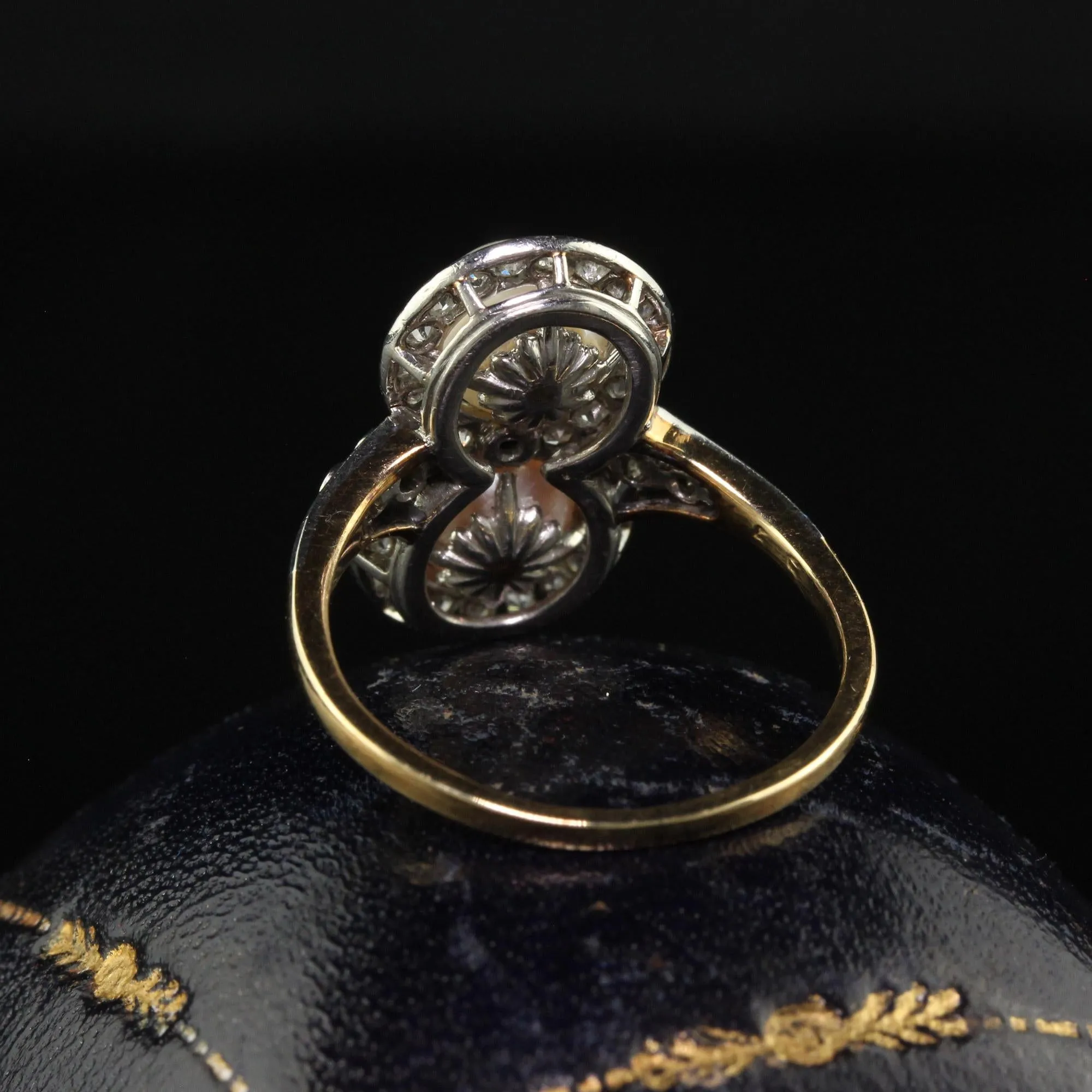 Antique Edwardian 18K Yellow Gold Platinum Natural Pearl Toi et Moi Ring - GIA