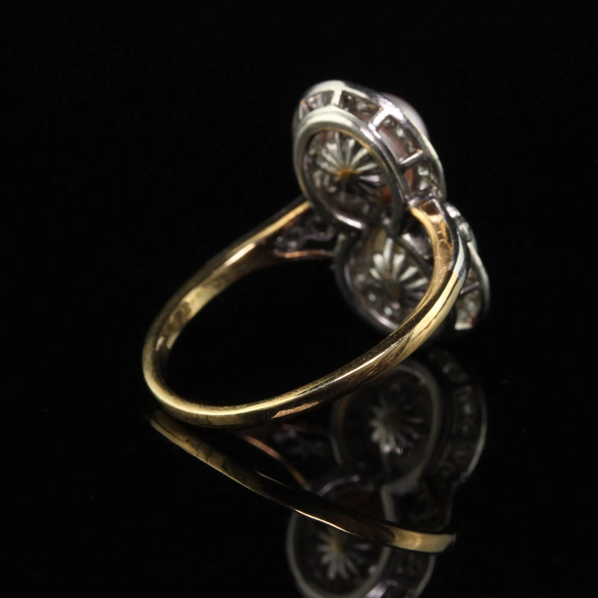 Antique Edwardian 18K Yellow Gold Platinum Natural Pearl Toi et Moi Ring - GIA
