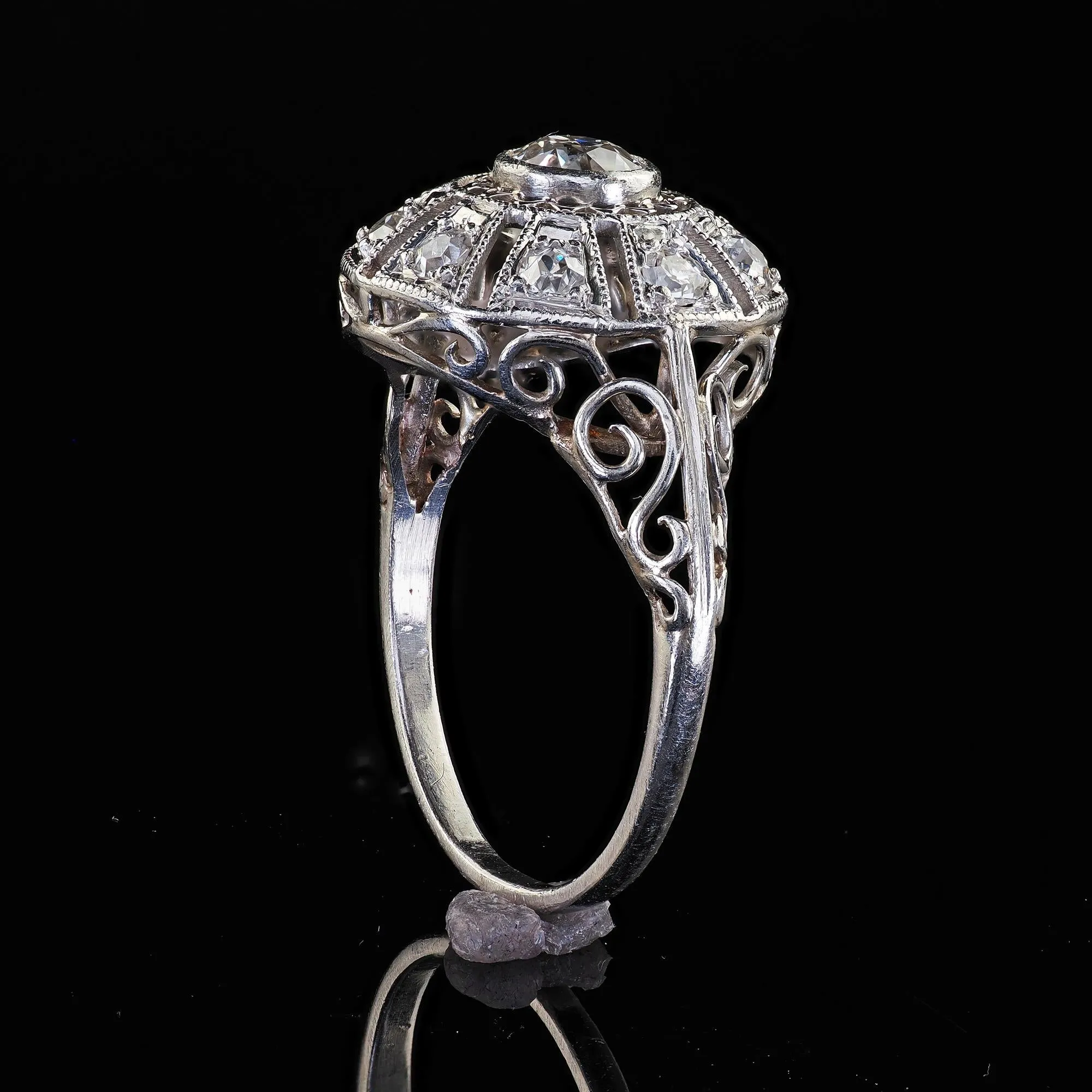 Antique Edwardian Platinum Old European Diamond Filigree Engagement Ring