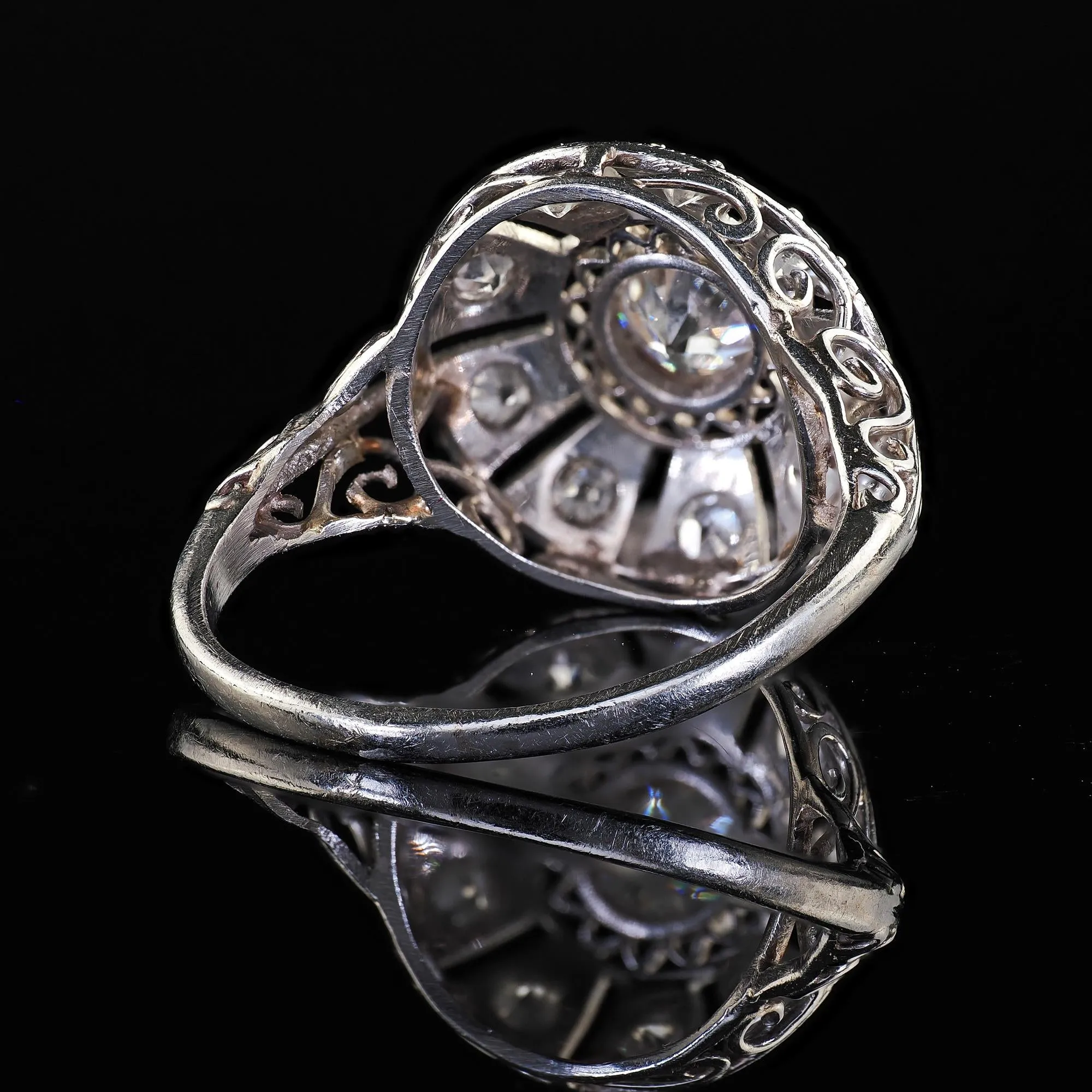 Antique Edwardian Platinum Old European Diamond Filigree Engagement Ring