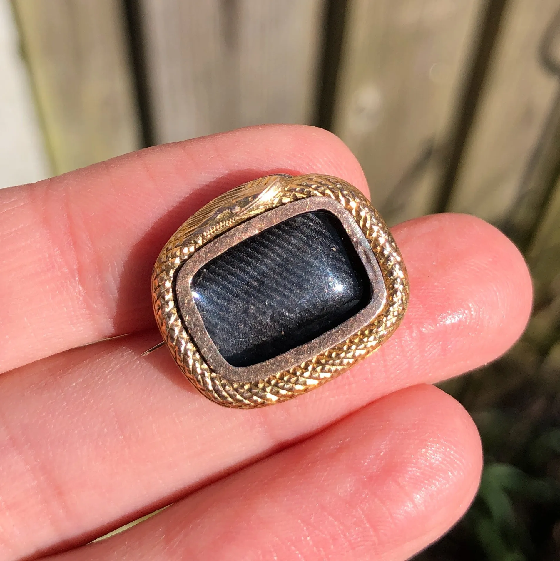Antique Gold Ouroboros Snake Mourning Locket Brooch