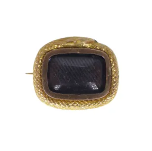 Antique Gold Ouroboros Snake Mourning Locket Brooch