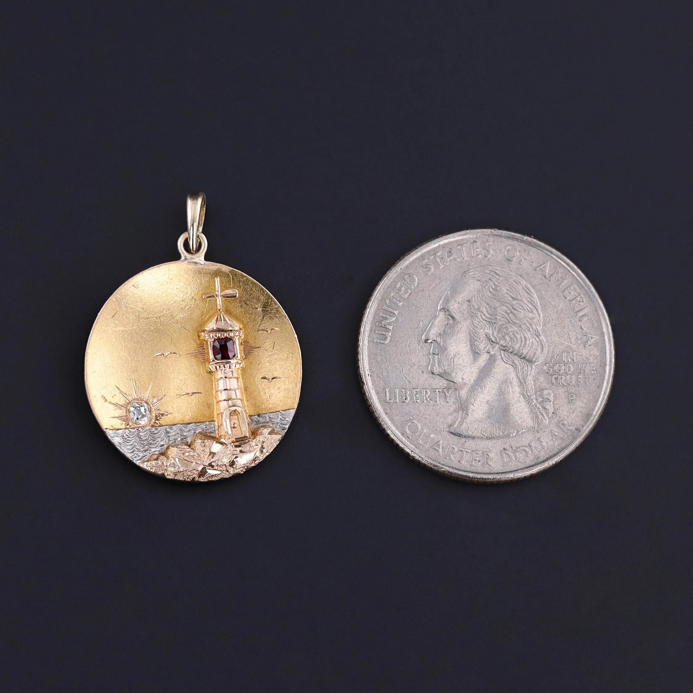 Antique Lighthouse Pendant of 14k Gold