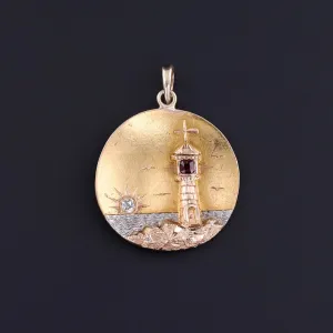 Antique Lighthouse Pendant of 14k Gold